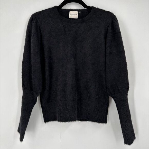 ModCloth Royal Monk Black Fuzzy Soft Puff Balloon Sleeve Pullover Sweater Medium - Picture 1 of 10